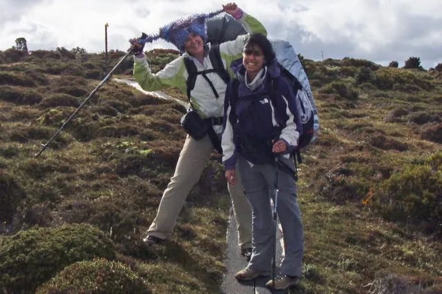 Gill and Naz on the track down to Waterfall Valley [Mericia Sousa Â©]