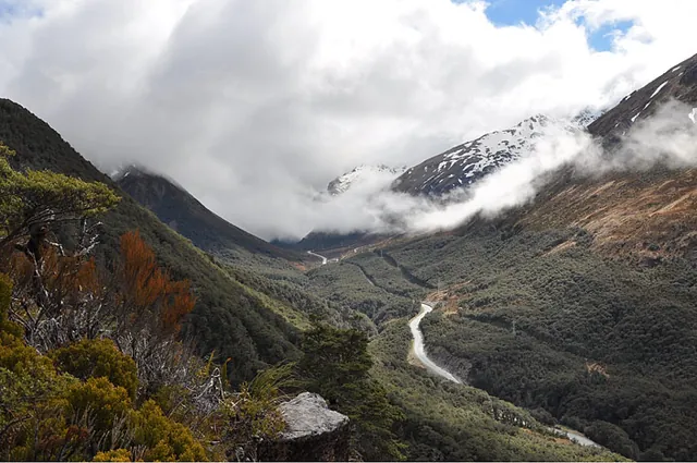 Looking up to the Highway 73 road over Arthur's Pass