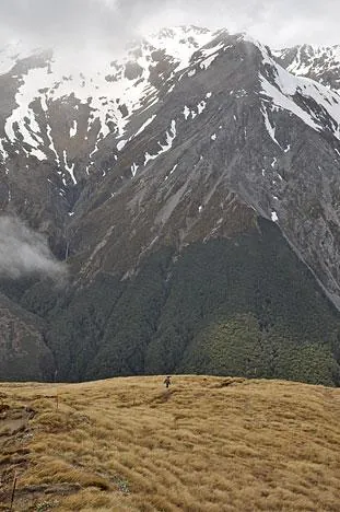 A fellow hiker decides to turn back down after reaching the snow line