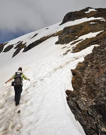 The snowy slopes start - easy going here