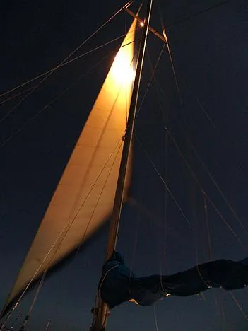 I took this eery long exposure (30sec) shot of the jib on our overnight sail to Wolf Island