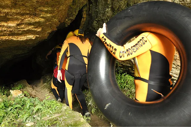 Entering the cave with the bouncy tubes