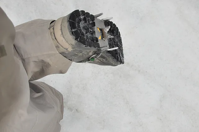 We were given these mini-crampons which fit to a regular pair of hiking boots... nifty