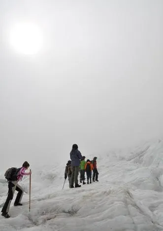 Setting off into the murky glacier