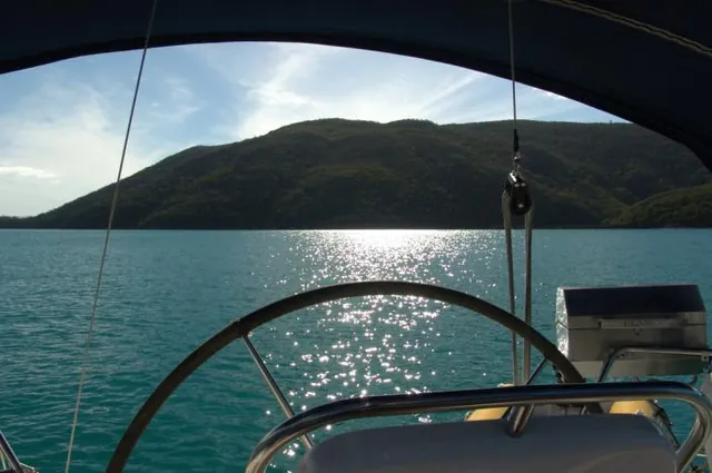 Safely moored up in Macona Inlet on Hook Island for the evening