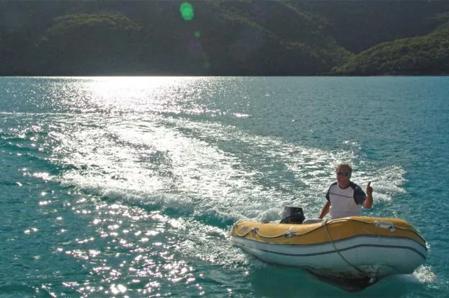 Mike larking about in the panga boat