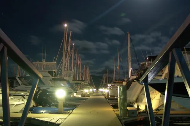 Abel Point Marina by night as we swap to the new boat for the rest of the trip