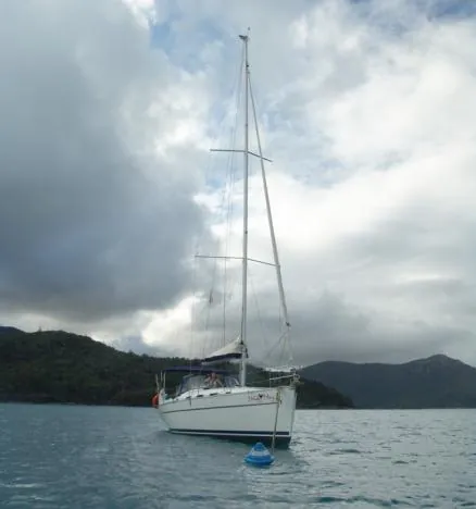 The Bloody Mary moored up in Tongue Bay on Whitsunday Island
