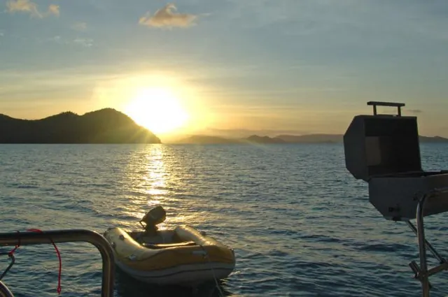 Anchored for out last BBQ sunset at Dugong Inlet