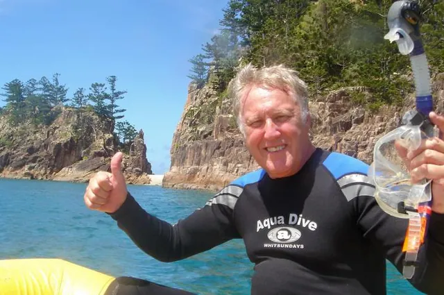 Doing a recce with Mr Mike at Blue Pearl Bay on Hayman Island for the best dive spot
