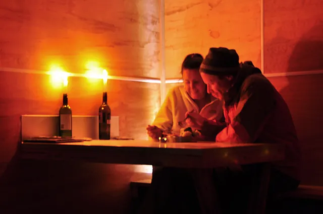 Tucking into the salmon by candlelight... how romantic :-)